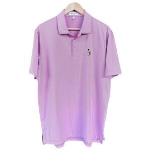 Peter Millar Men's Large Summer Comfort Polo Golf Shirt Pink & White Stripe Logo